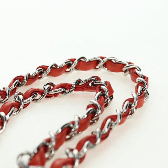 CHANEL Chain Mini Matelasse 19 Bag Lamb Skin Red Silver CC Auth 179620SAV