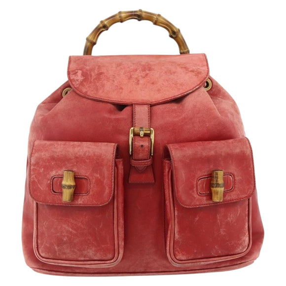 GUCCI Bamboo Backpack Leather Red Gold 000 2023 0016 Auth 179624