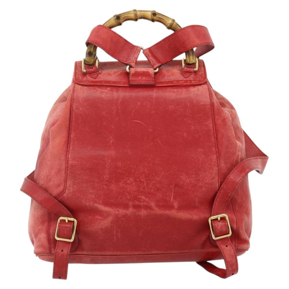 GUCCI Bamboo Backpack Leather Red Gold 000 2023 0016 Auth 179624