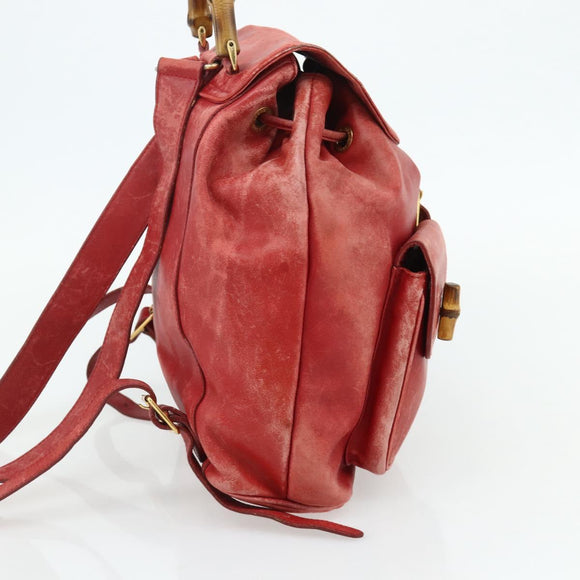 GUCCI Bamboo Backpack Leather Red Gold 000 2023 0016 Auth 179624