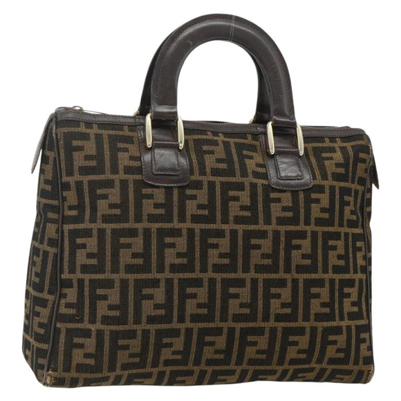 FENDI Zucca Canvas Hand Bag Brown Black Auth 179625