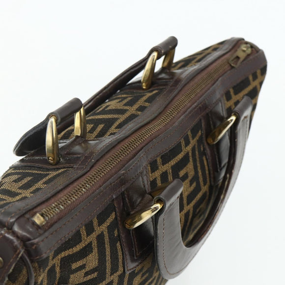 FENDI Zucca Canvas Hand Bag Brown Black Auth 179625