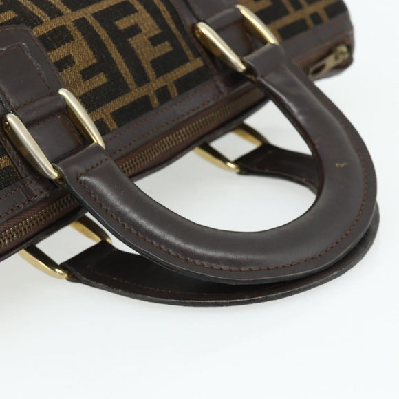 FENDI Zucca Canvas Hand Bag Brown Black Auth 179625