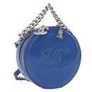 CHANEL Matelasse Chain Shoulder Bag Patent leather Blue Silver CC Auth 179626SAM-1
