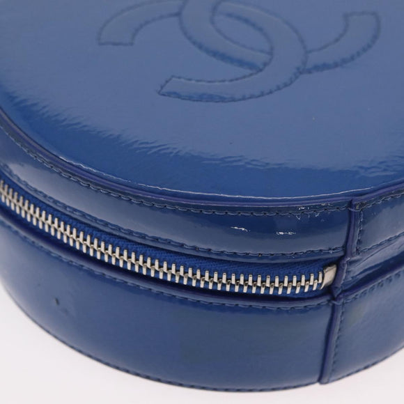 CHANEL Matelasse Chain Shoulder Bag Patent leather Blue Silver CC Auth 179626SAM