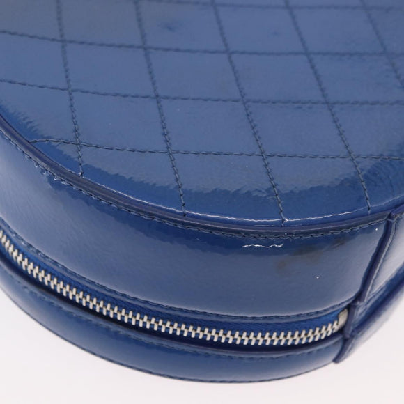 CHANEL Matelasse Chain Shoulder Bag Patent leather Blue Silver CC Auth 179626SAM