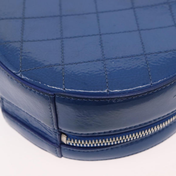 CHANEL Matelasse Chain Shoulder Bag Patent leather Blue Silver CC Auth 179626SAM