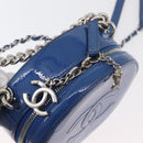 CHANEL Matelasse Chain Shoulder Bag Patent leather Blue Silver CC Auth 179626SAM-8