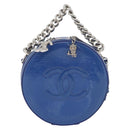 CHANEL Matelasse Chain Shoulder Bag Patent leather Blue Silver CC Auth 179626SAM-13