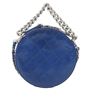 CHANEL Matelasse Chain Shoulder Bag Patent leather Blue Silver CC Auth 179626SAM - 0