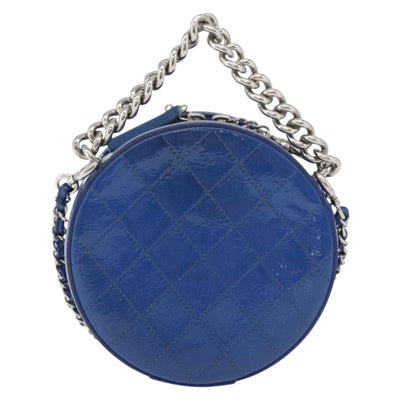CHANEL Matelasse Chain Shoulder Bag Patent leather Blue Silver CC Auth 179626SAM - 0