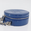 CHANEL Matelasse Chain Shoulder Bag Patent leather Blue Silver CC Auth 179626SAM-4