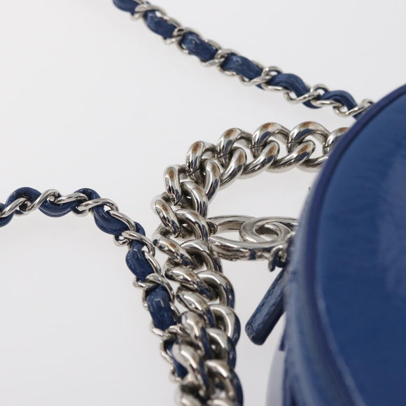CHANEL Matelasse Chain Shoulder Bag Patent leather Blue Silver CC Auth 179626SAM