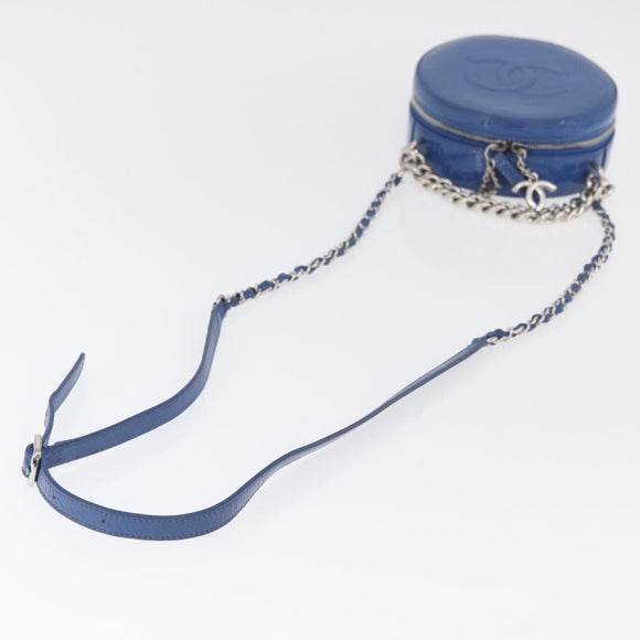 CHANEL Matelasse Chain Shoulder Bag Patent leather Blue Silver CC Auth 179626SAM