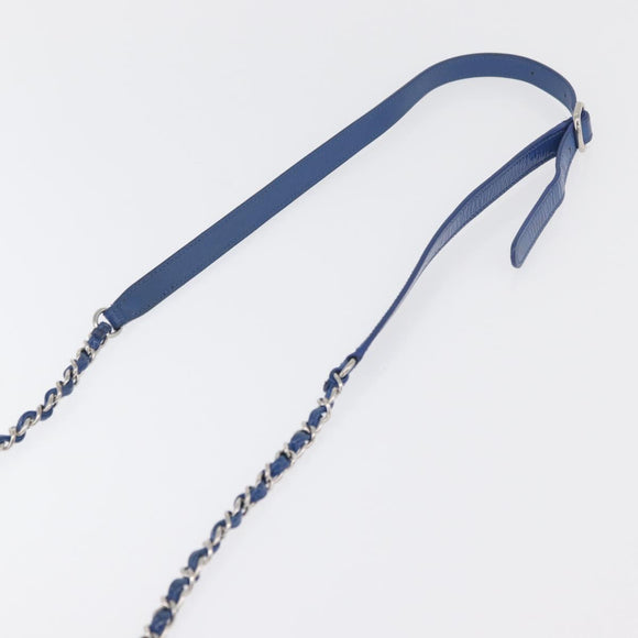 CHANEL Matelasse Chain Shoulder Bag Patent leather Blue Silver CC Auth 179626SAM