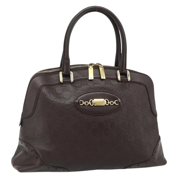 GUCCI GG Canvas Guccissima Hand Bag Leather Dark Brown Gold 145784 Auth 179628