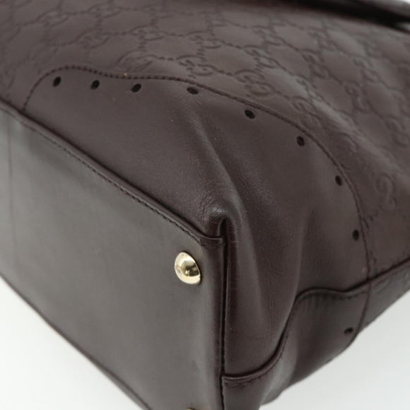 GUCCI GG Canvas Guccissima Hand Bag Leather Dark Brown Gold 145784 Auth 179628