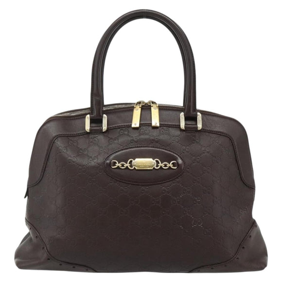 GUCCI GG Canvas Guccissima Hand Bag Leather Dark Brown Gold 145784 Auth 179628