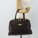 GUCCI GG Canvas Guccissima Hand Bag Leather Dark Brown Gold 145784 Auth 179628-22