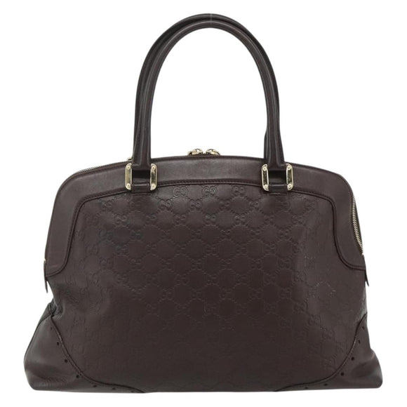 GUCCI GG Canvas Guccissima Hand Bag Leather Dark Brown Gold 145784 Auth 179628