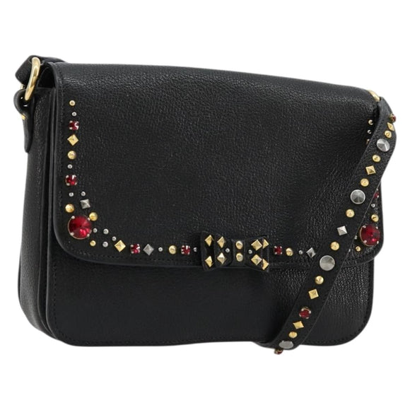 Miu Miu Shoulder Bag Leather Black Gold Auth 179629A