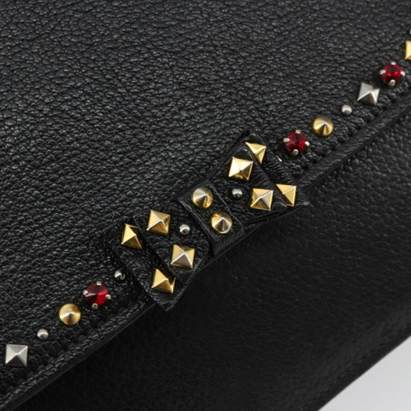 Miu Miu Shoulder Bag Leather Black Gold Auth 179629A