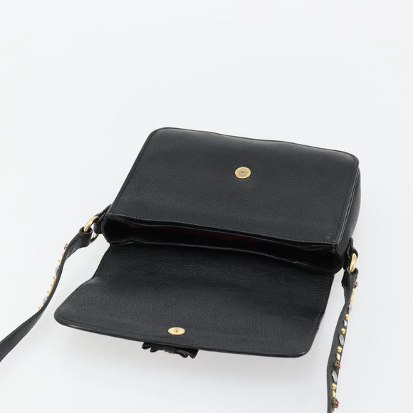 Miu Miu Shoulder Bag Leather Black Gold Auth 179629A