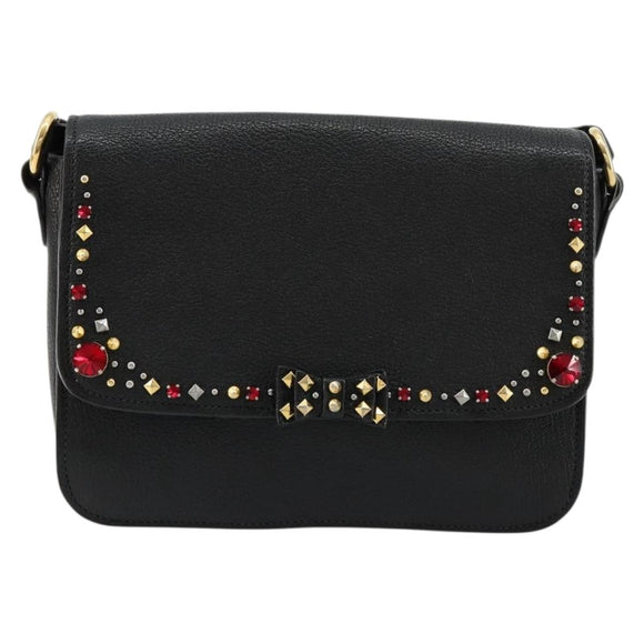 Miu Miu Shoulder Bag Leather Black Gold Auth 179629A