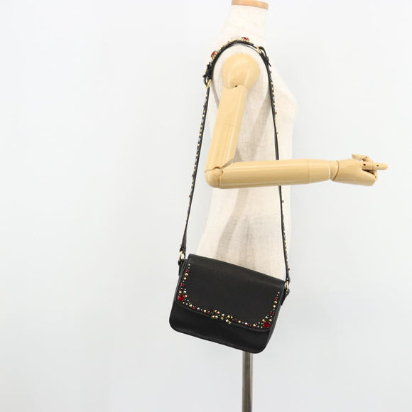 Miu Miu Shoulder Bag Leather Black Gold Auth 179629A