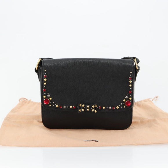 Miu Miu Shoulder Bag Leather Black Gold Auth 179629A
