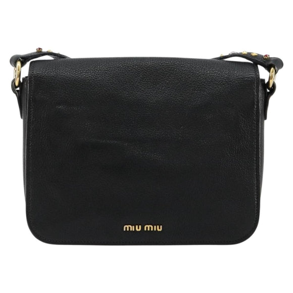 Miu Miu Shoulder Bag Leather Black Gold Auth 179629A