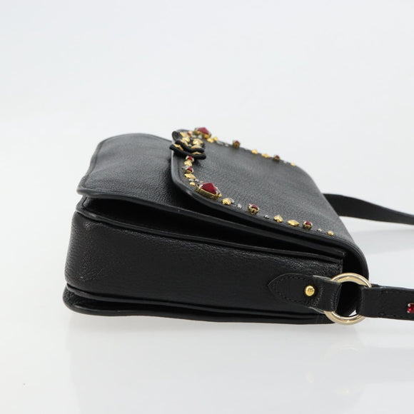 Miu Miu Shoulder Bag Leather Black Gold Auth 179629A