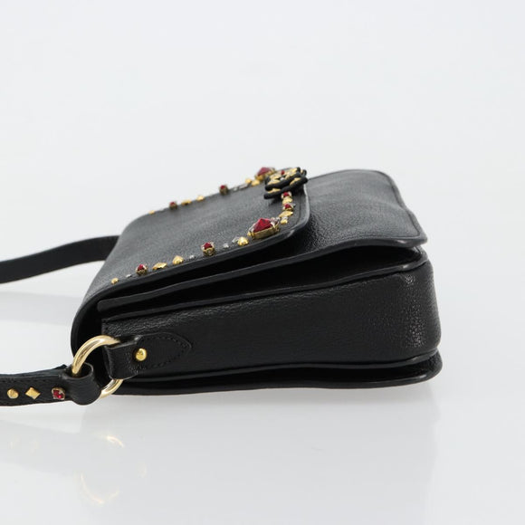 Miu Miu Shoulder Bag Leather Black Gold Auth 179629A