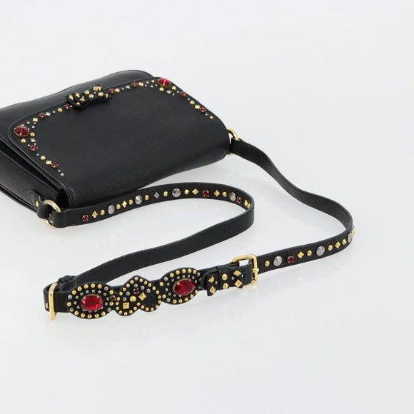 Miu Miu Shoulder Bag Leather Black Gold Auth 179629A