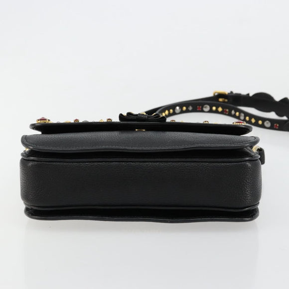 Miu Miu Shoulder Bag Leather Black Gold Auth 179629A