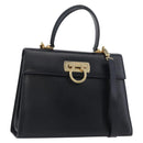 Salvatore Ferragamo Gancini Hand Bag Leather 2way Navy Gold Auth 179637-1
