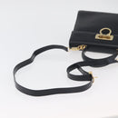 Salvatore Ferragamo Gancini Hand Bag Leather 2way Navy Gold Auth 179637-10