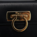 Salvatore Ferragamo Gancini Hand Bag Leather 2way Navy Gold Auth 179637-17