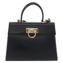 Salvatore Ferragamo Gancini Hand Bag Leather 2way Navy Gold Auth 179637-2