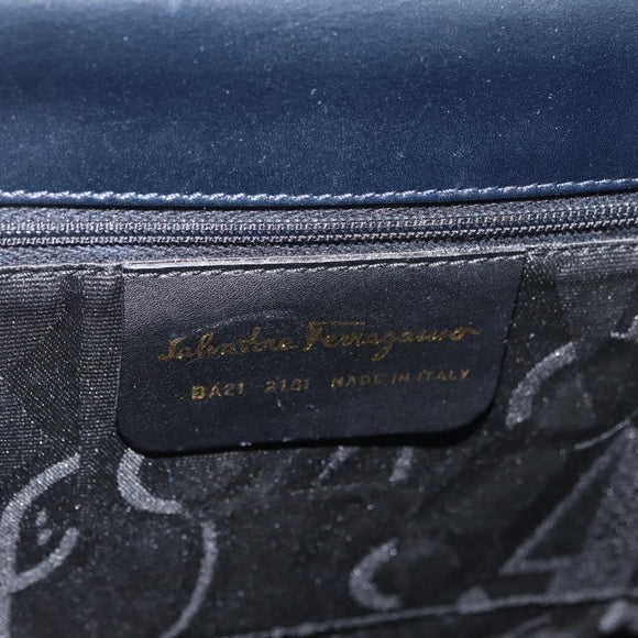 Salvatore Ferragamo Gancini Hand Bag Leather 2way Navy Gold Auth 179637