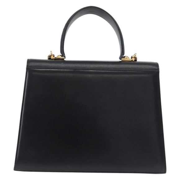Salvatore Ferragamo Gancini Hand Bag Leather 2way Navy Gold Auth 179637