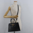 Salvatore Ferragamo Gancini Hand Bag Leather 2way Navy Gold Auth 179637-30