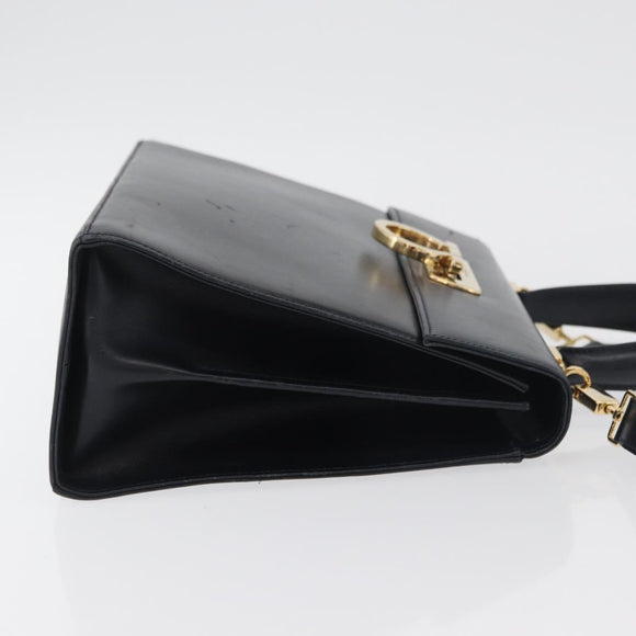Salvatore Ferragamo Gancini Hand Bag Leather 2way Navy Gold Auth 179637