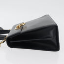Salvatore Ferragamo Gancini Hand Bag Leather 2way Navy Gold Auth 179637-5