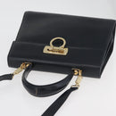 Salvatore Ferragamo Gancini Hand Bag Leather 2way Navy Gold Auth 179637-6