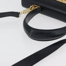 Salvatore Ferragamo Gancini Hand Bag Leather 2way Navy Gold Auth 179637-7