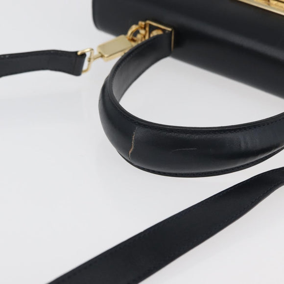 Salvatore Ferragamo Gancini Hand Bag Leather 2way Navy Gold Auth 179637