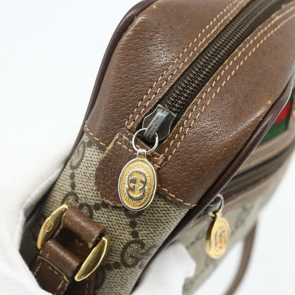 GUCCI GG Supreme Web Sherry Line Bag PVC Beige Gold 119 02 087 Auth 179638
