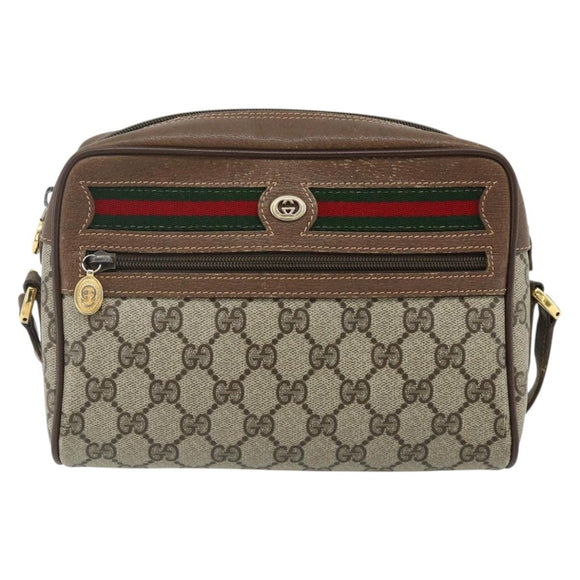 GUCCI GG Supreme Web Sherry Line Bag PVC Beige Gold 119 02 087 Auth 179638