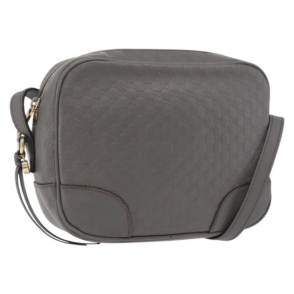 GUCCI Micro GG Canvas Guccissima Bag Leather Outlet Gray Gold 449413 Auth 179640